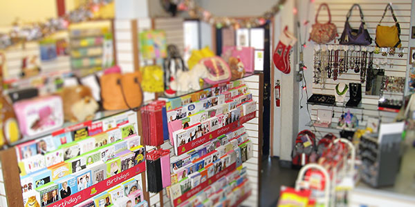 Greeting cards, purses, jewelry and other items at the Lafayette Car Wash gift shop